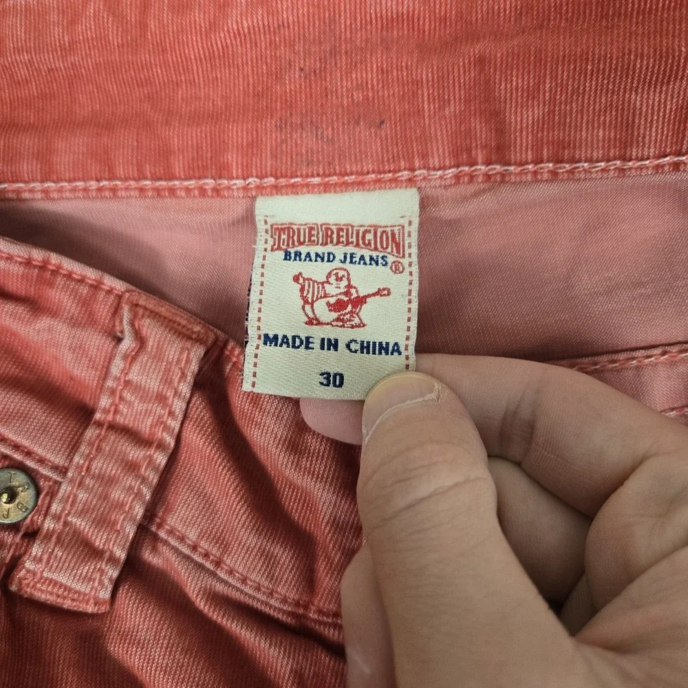 True Religion Ricky Relaxed Straight Jeans Mens 30x32 Flap Red Corduroy Y2K